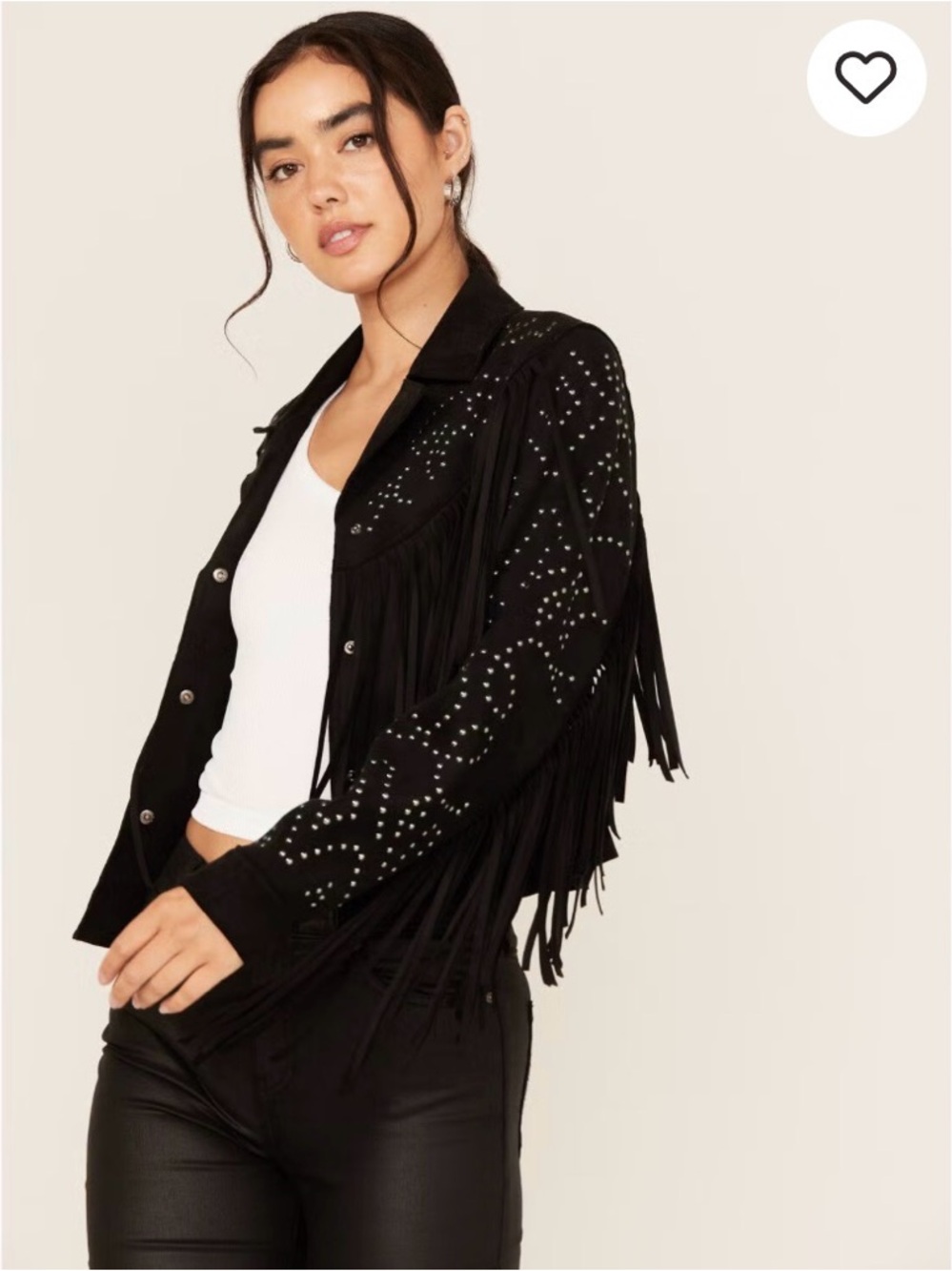 Idyllwind Women's Blair Fringe and Studded Faux Suede Snap Jacket (L / XL)
